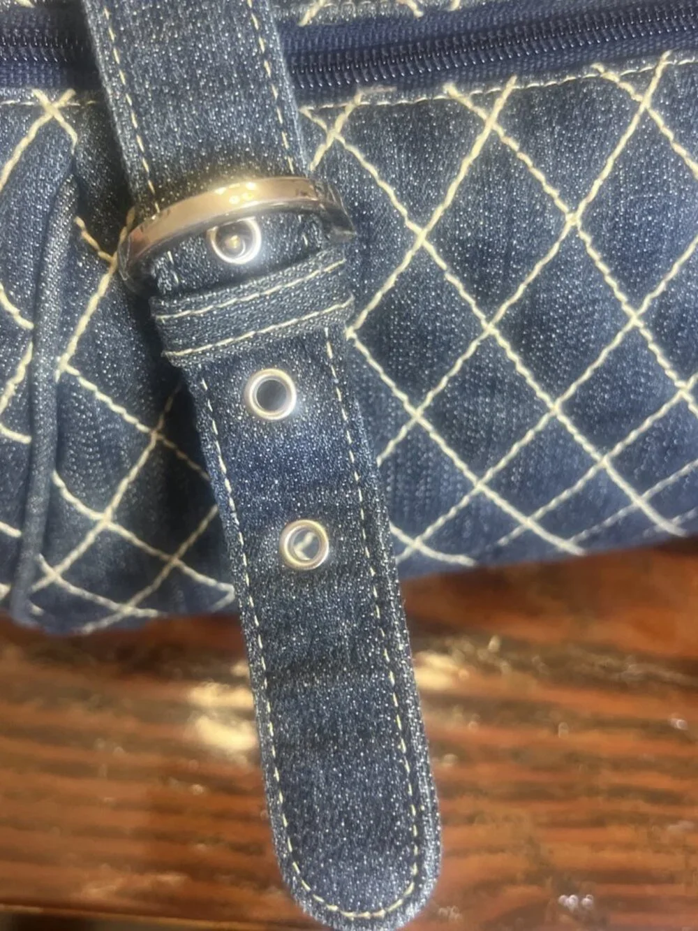 VERA BRADLEY Denim Quilted Stitch Shoulder DOUBLE HANDLE Bag Satchel Retro